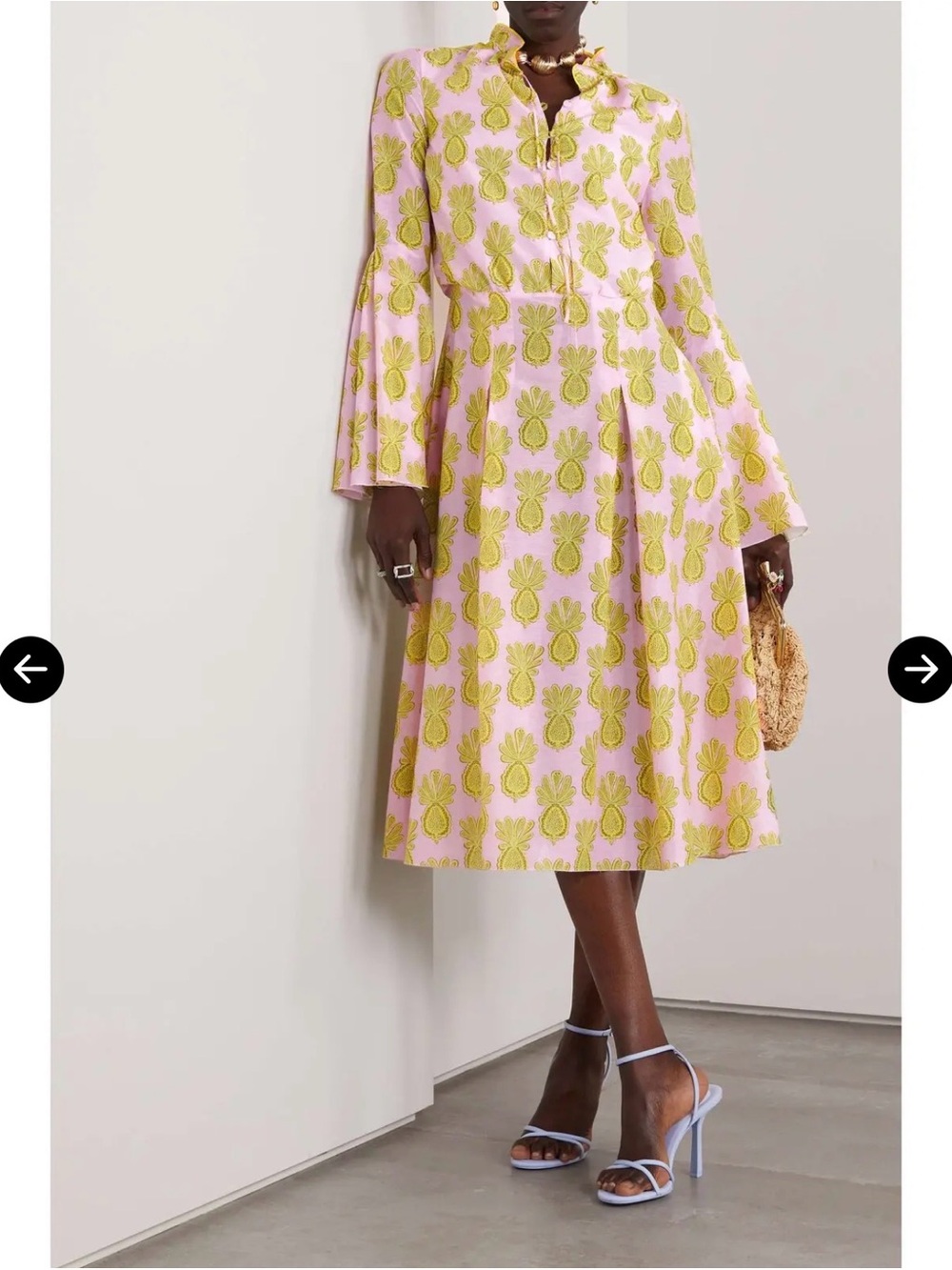 La DoubleJ Casanova Midi Dress Pineapple Sunflower Silk Blend Italy Size S